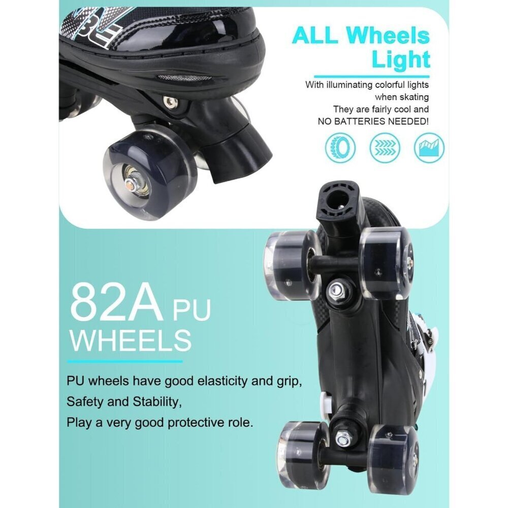 Sowume Kids Black Adjustable 8 Wheels Shine Safe And Fun Illuminating Skates - Picture 3 of 7